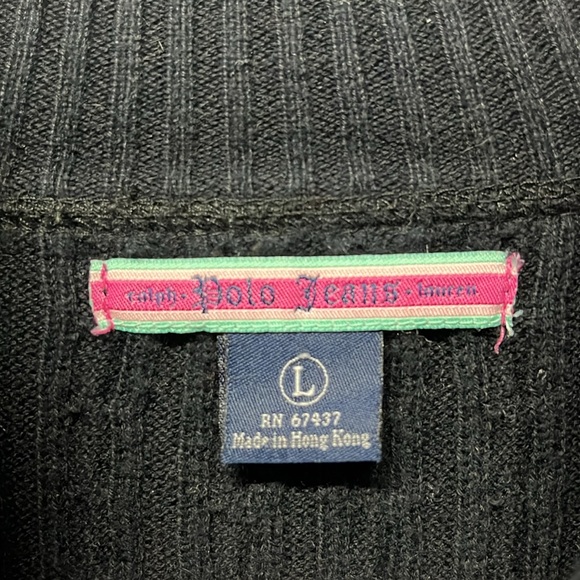 *Ralph Lauren Polo Jeans Cardigan Sweater Zip Navy Blue White Cable Knit Pockets - Picture 3 of 8